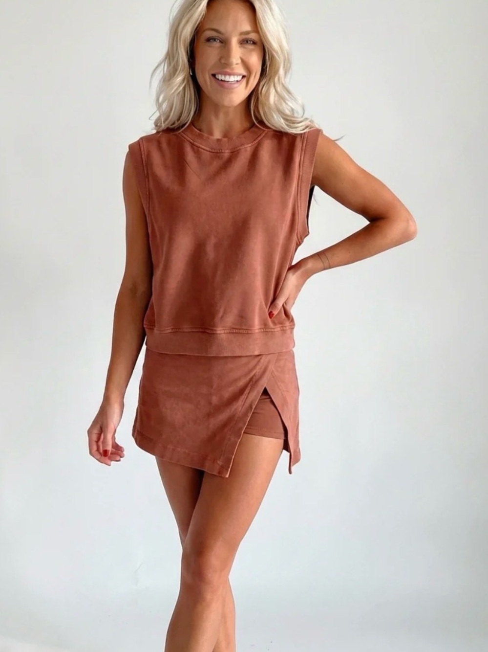 Rust Brown Sleeveless Top and Skort Set